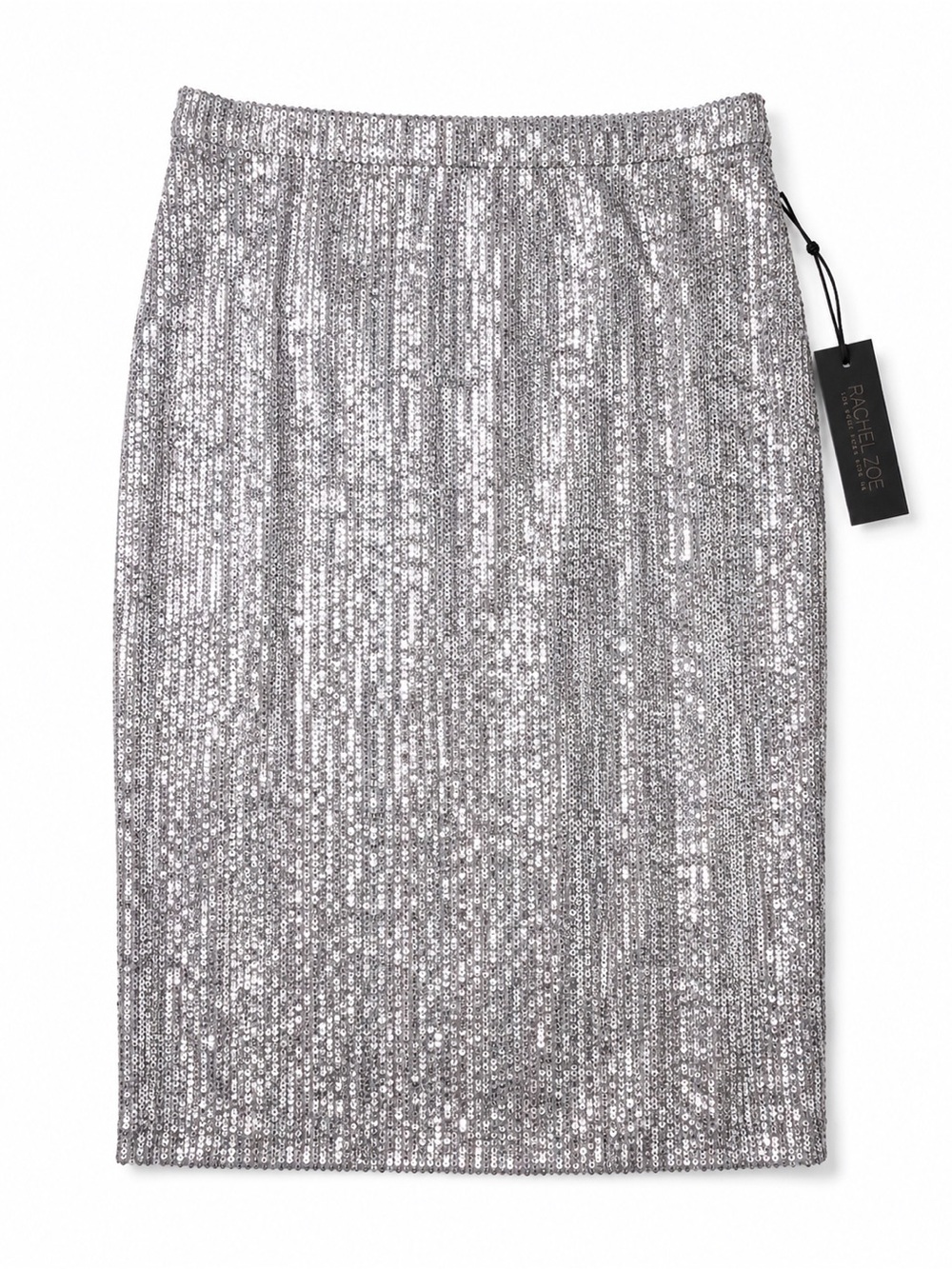 Rachel Zoe Silver Sequin Midi Skirt L NWT Stretch Holiday Party Cocktail